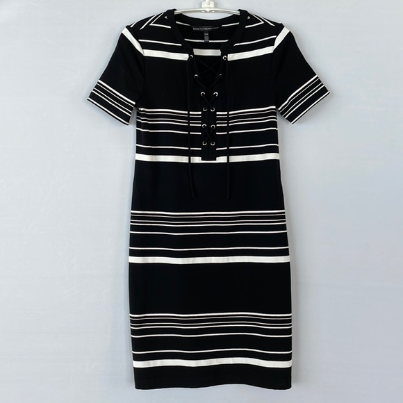 WHBM Short Sleeve Stripe Lace up Shift Dress Size XXS - Picture 13 of 14